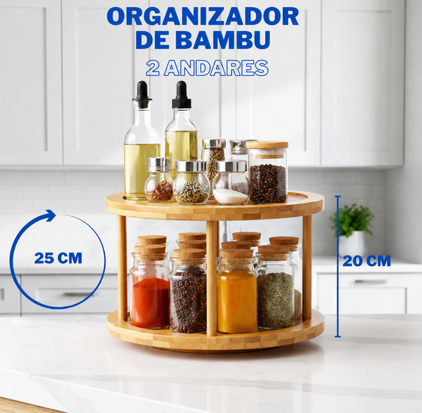 Organizador Giratório 360° Premium em Bambu Ecológico (2 Andares)