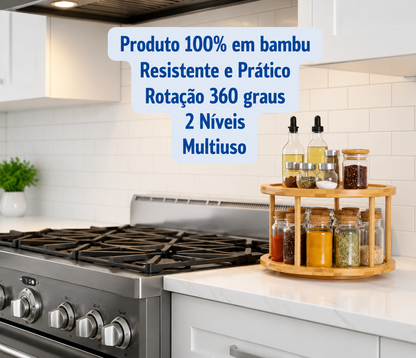 Organizador Giratório 360° Premium em Bambu Ecológico (2 Andares)