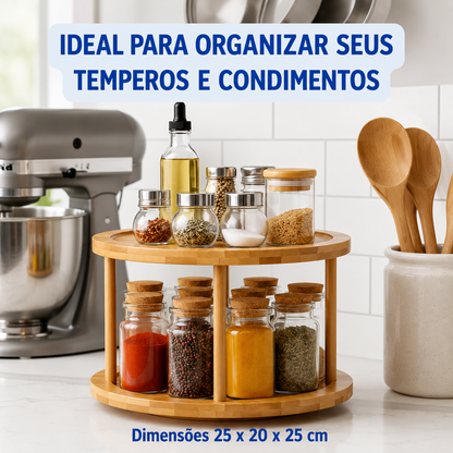 Organizador Giratório 360° Premium em Bambu Ecológico (2 Andares)