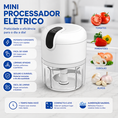 Mini Processador de Alho e Temperos Elétrico Sem Fio Recarregável