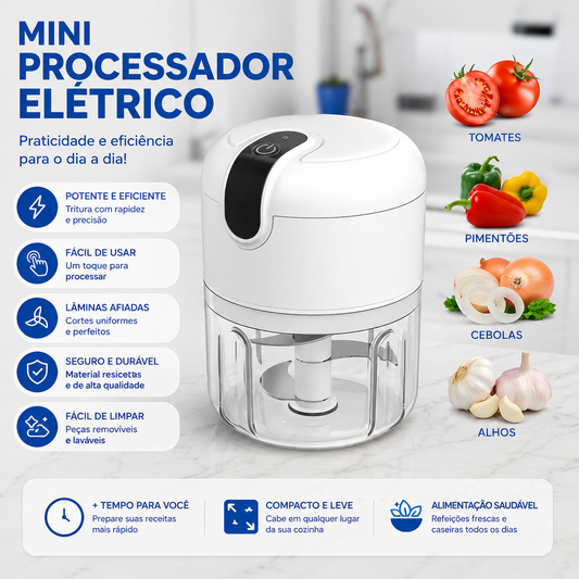 Mini Processador de Alho e Temperos Elétrico Sem Fio Recarregável