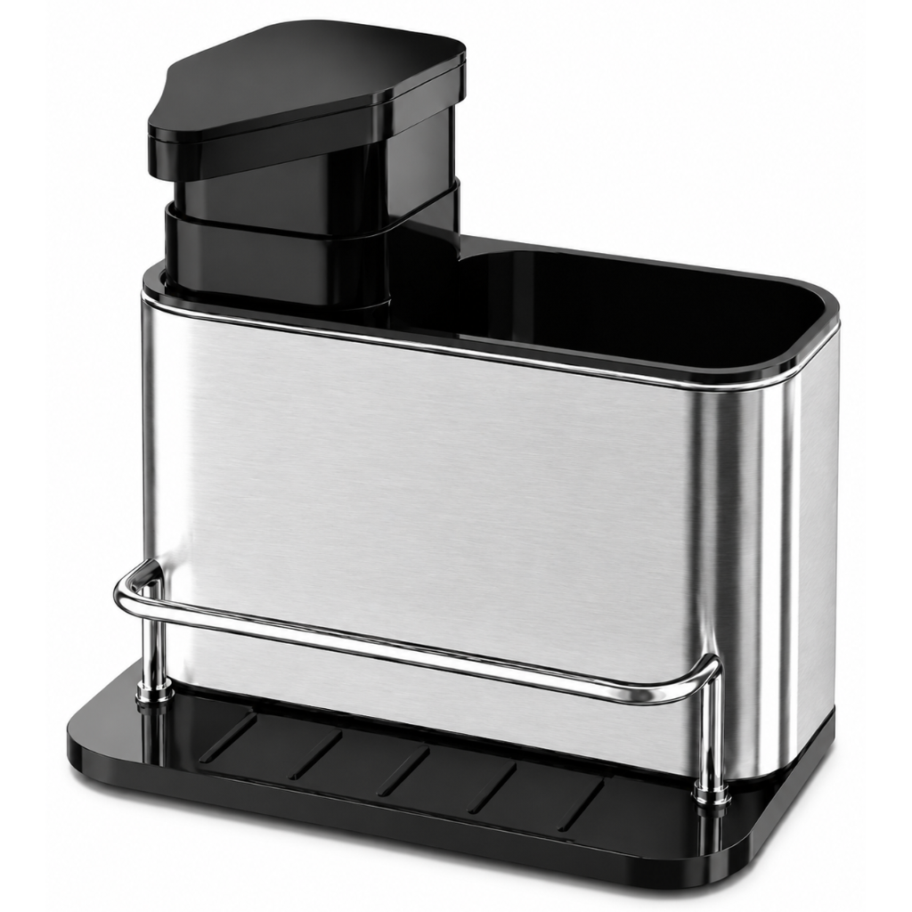 Dispenser de Detergente Premium Inox com Suporte de Esponja para Pia